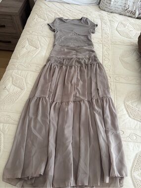 SHEIN Taupe Maxi Skirt Dress with Lace Bodice